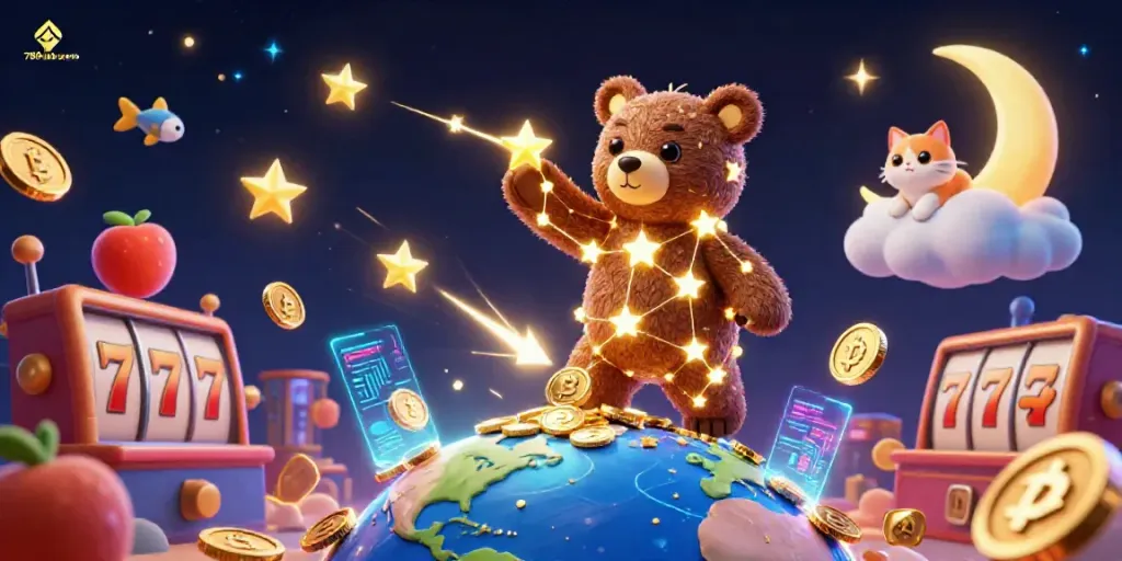 Join the excitement at 789lub-pro with constellation bear scooping coins in a dazzling casino scene.