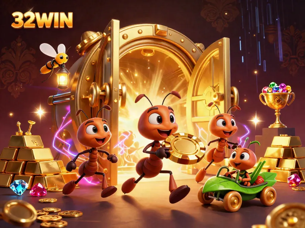 Engage in exciting gambling adventures with 32WIN, visualized through animated characters on a treasure heist.