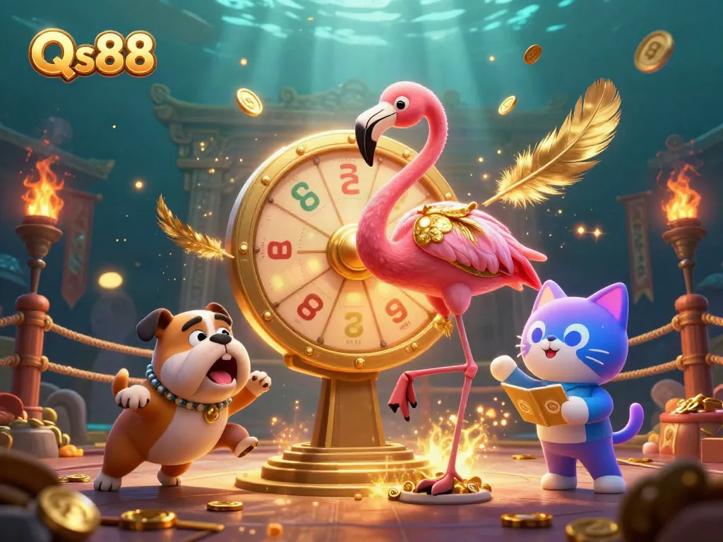 Engage with thrilling gameplay at Qs88, featuring bright casino elements and exciting characters in action.
