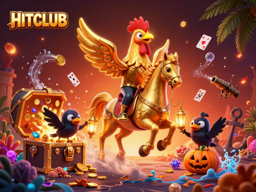 HITCLUB showcases a vibrant midnight casino scene filled with golden treasures and dynamic gaming elements.