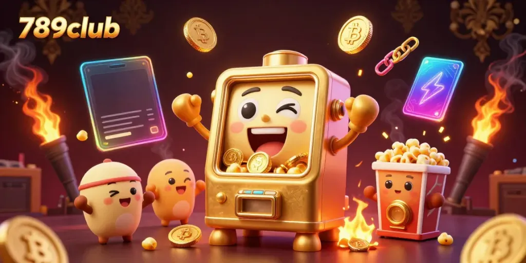 Experience the thrill at 789club as a winning slot machine celebrates a jackpot, surrounded by crypto elements.