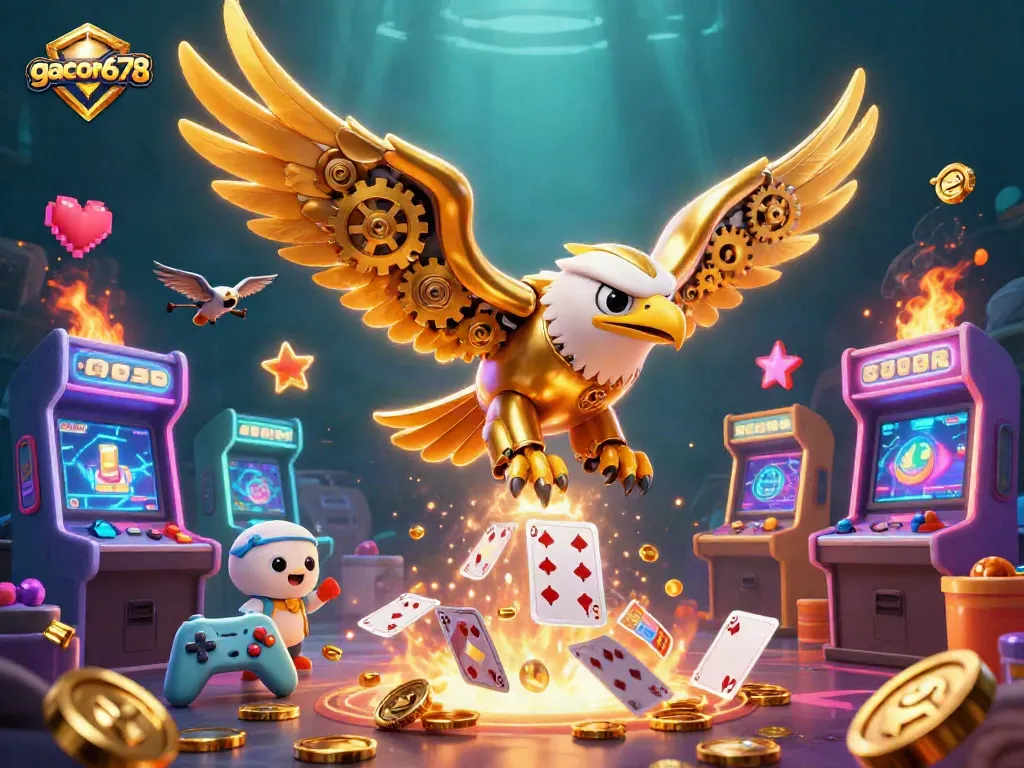 Experience vibrant gaming excitement with gacor678's immersive casino elements in this enchanting digital art.