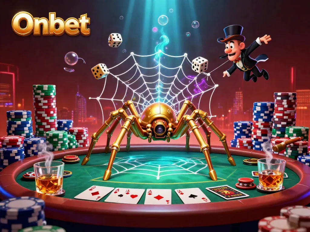 Experience thrilling gameplay at Onbet with dynamic card and chip elements in an engaging 3D scene.