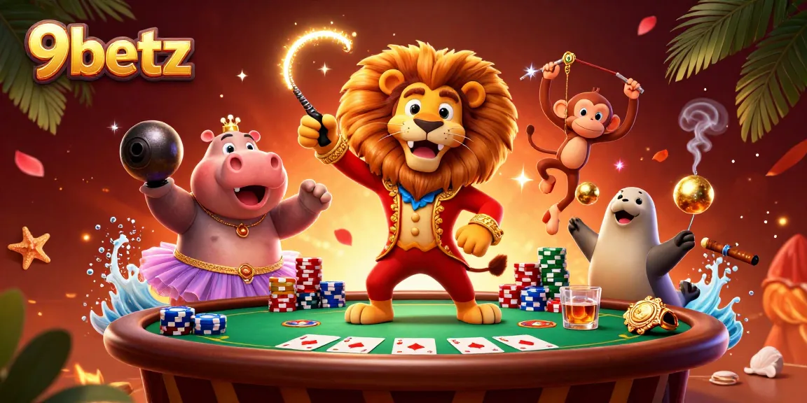 Engage with thrilling 9betz casino excitement featuring vibrant characters playing poker.