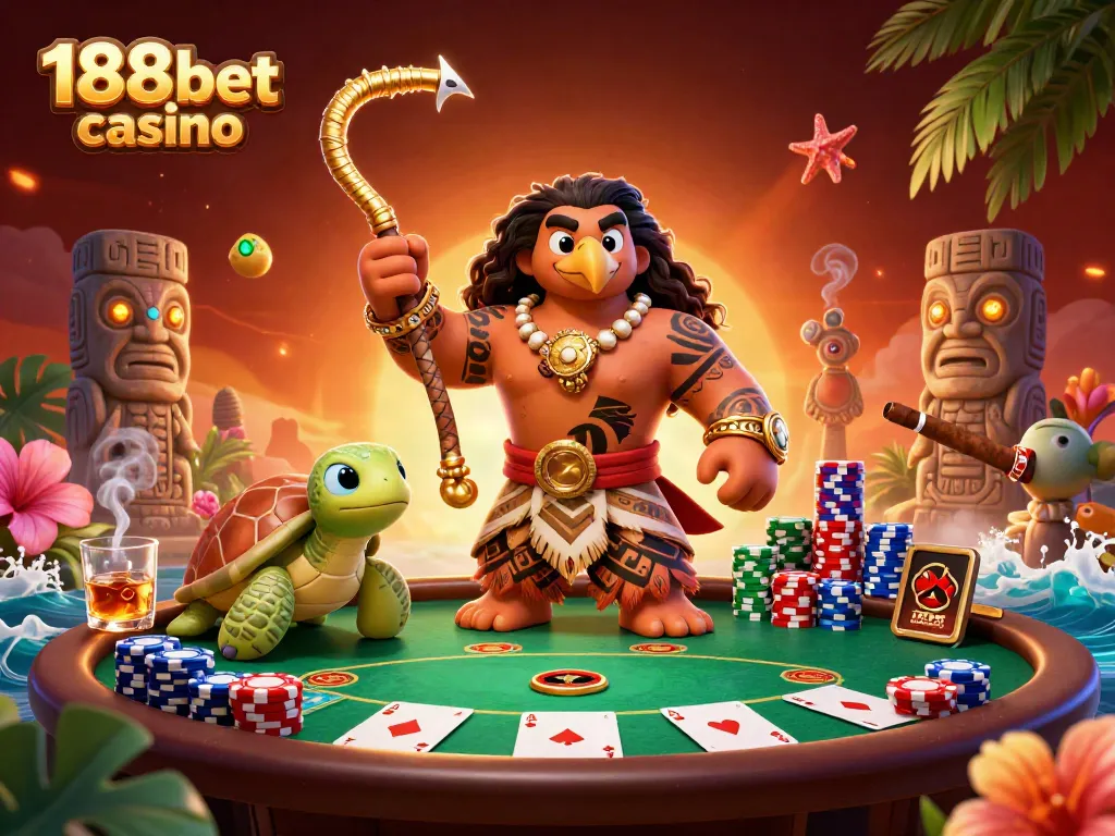 Engage with the vibrant scene of 188bet casino featuring a demigod hawk and colorful poker elements.