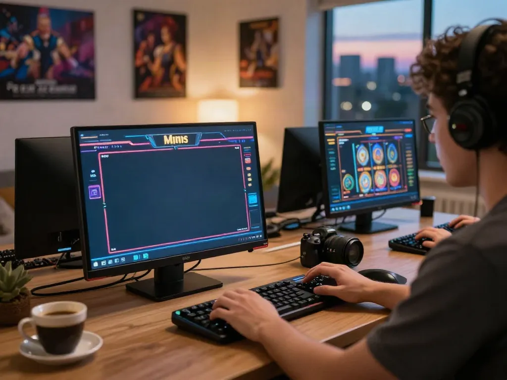 Player enjoying slot qris games on smartphone in a cozy gaming space.