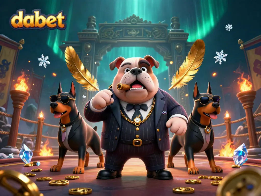 Experience thrilling gameplay with dabet featuring a 3D cartoon mafia boss bulldog in a vibrant casino atmosphere.