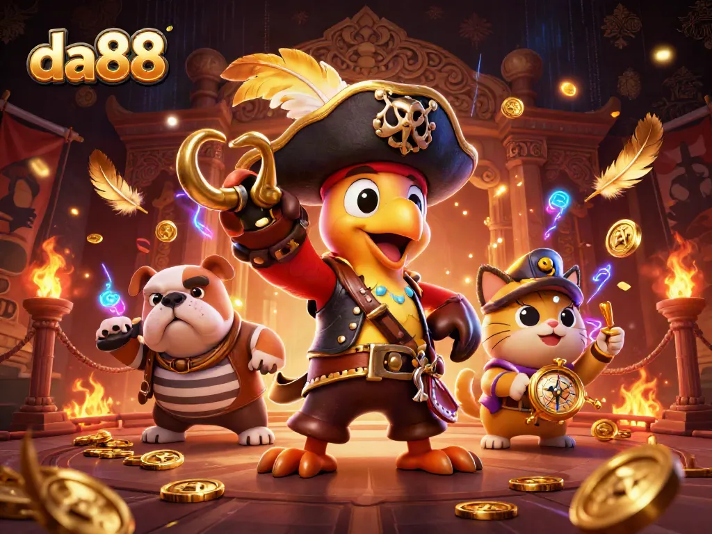 Experience da88 excitement with animated pirate characters in a vibrant casino setting.