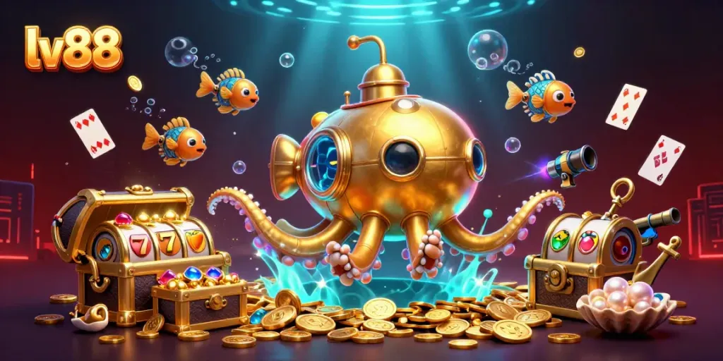 Engage with lv88's thrilling slots and jackpot action amidst a dazzling underwater world.