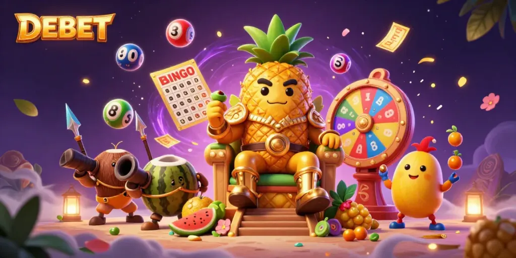 Engage in exciting gameplay at DEBET with vibrant casino characters and dynamic elements.