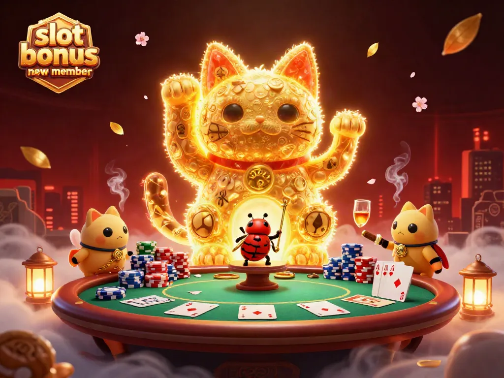 Experience the excitement of slot bonus new member with vibrant casino visuals in a dynamic 3D illustration.
