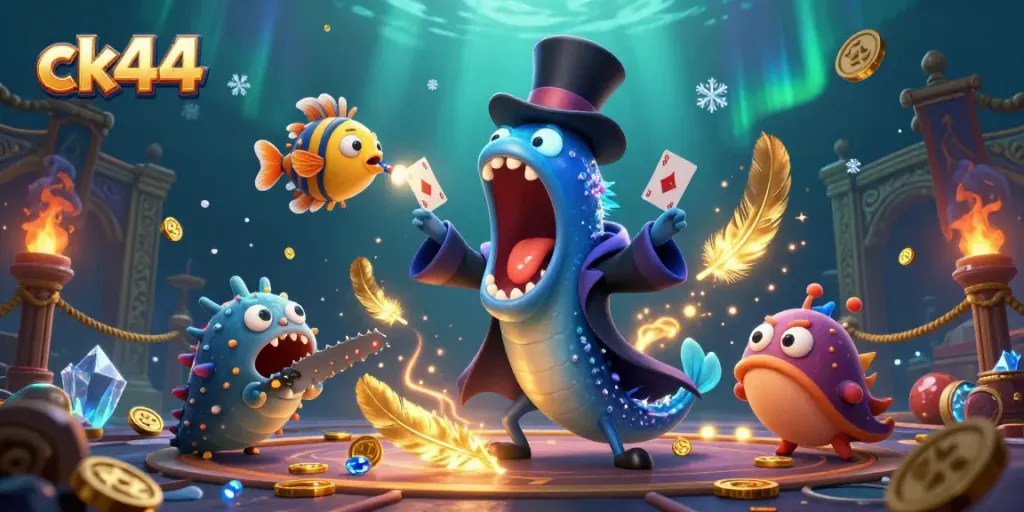 Experience thrilling gameplay with ck44's vibrant underwater casino-themed magic act featuring unique characters.