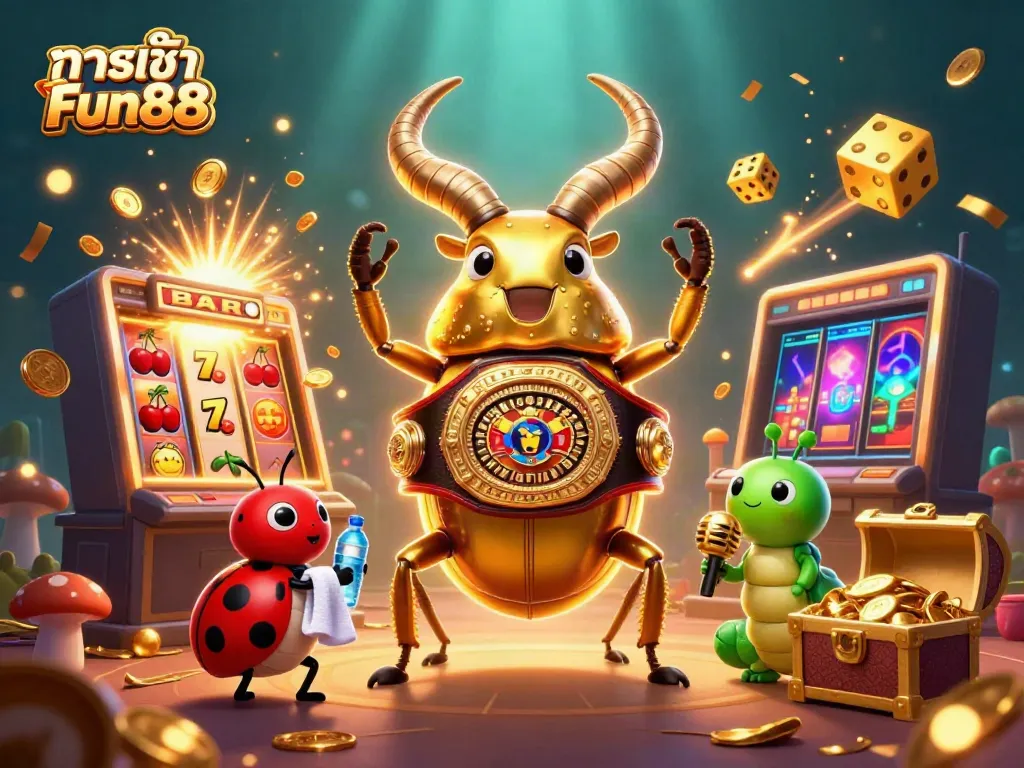 Engage in exciting gaming with ทางเข้า Fun88 featuring a dynamic scene of colorful casino elements.