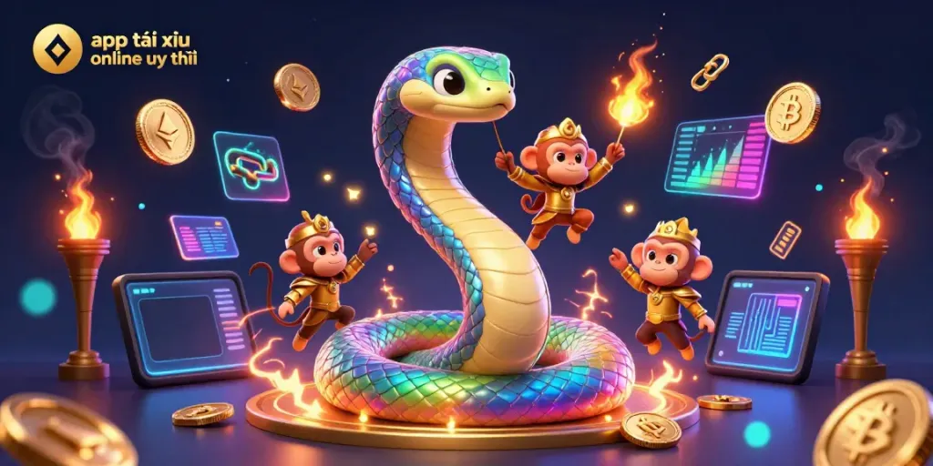 Experience app tài xỉu online uy tín with vibrant characters and dynamic game elements in a magical scene.