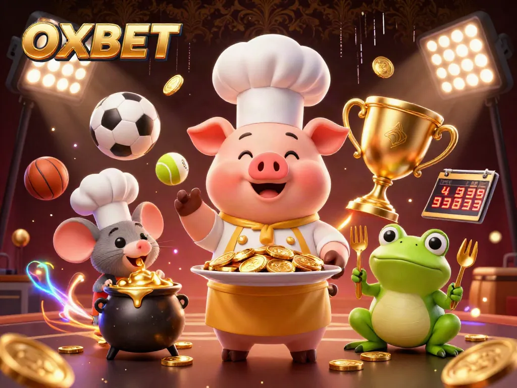 Experience OXBET with a vibrant 3D illustration of casino fun, showcasing exciting sports betting and gold rewards.