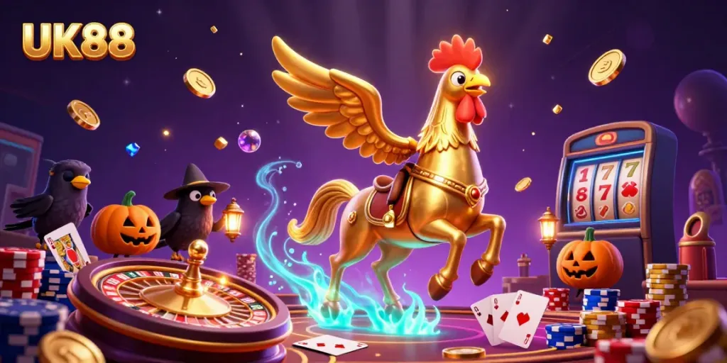 Experience thrilling gameplay with UK88 at a bustling casino scene featuring vibrant characters and stunning visuals.