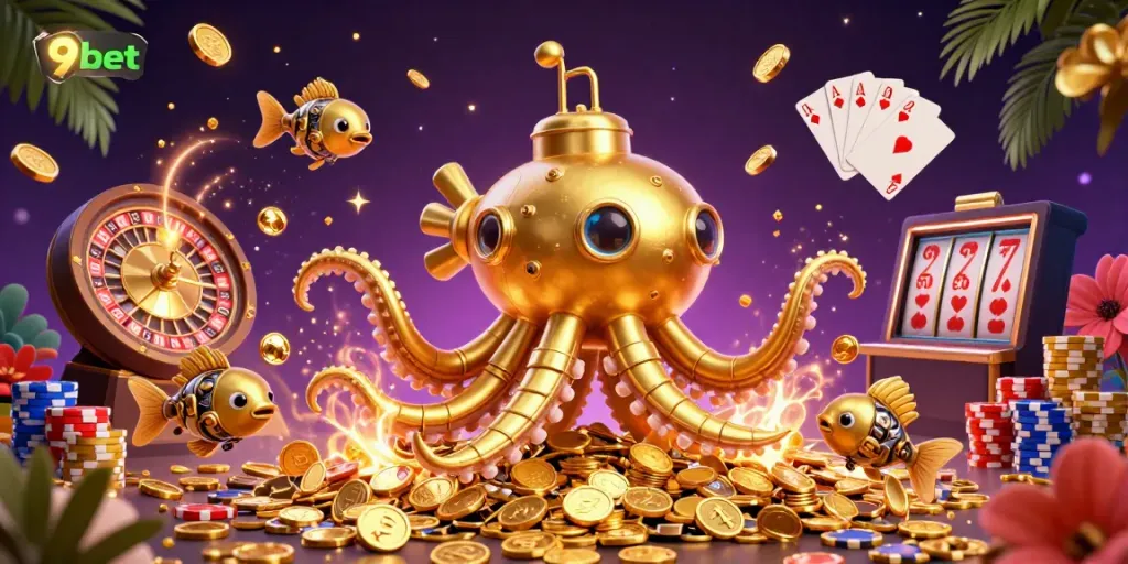 Experience thrilling moments with 9bet's vibrant casino scene featuring dynamic games and treasures.