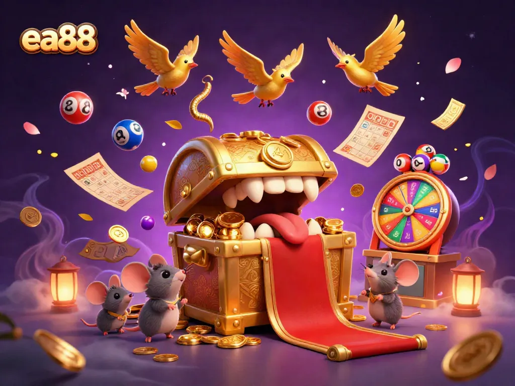 Engage with fun games at ea88, where numbered lottery balls and prizes abound in a vibrant casino scene.