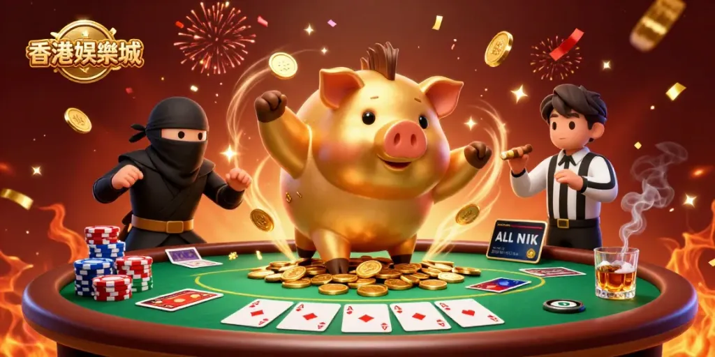Experience exciting gaming at 香港娛樂城 with a dynamic 3D scene showcasing vibrant characters and casino elements.