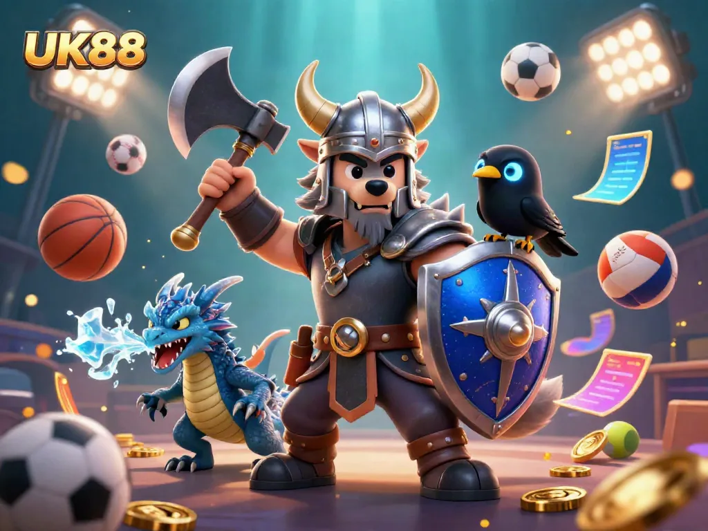 Experience thrilling sports betting with UK88 through an exciting, action-packed illustration.