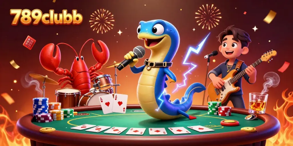 Experience an exciting show at the underwater casino with 789clubb's electric eel DJ performance and vibrant gambling elements.