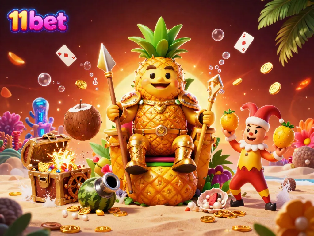 Experience thrilling adventures at the vibrant 11 bet casino featuring a golden pineapple king and treasure galore.