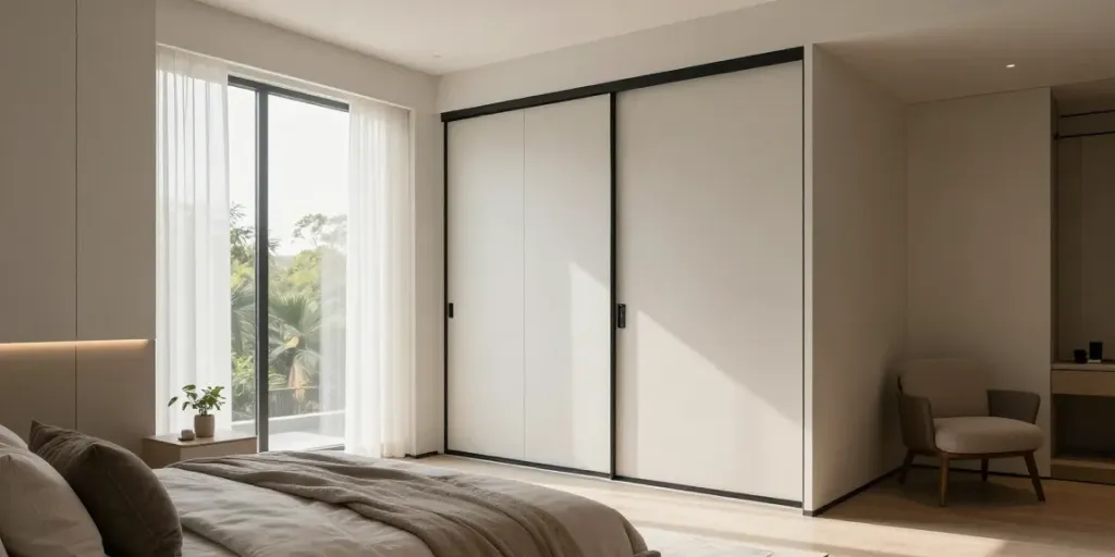 Pintu upvc kamar tidur open to a modern bedroom design showcasing comfort and style.