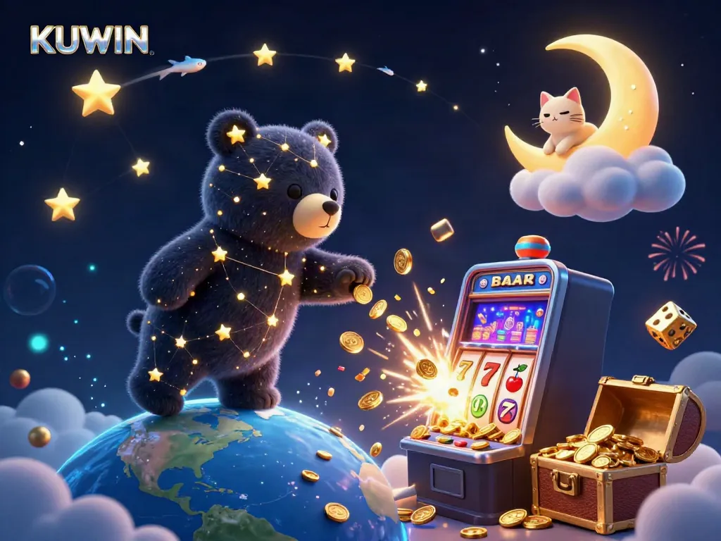 Experience the thrill of winning with KUWIN's expansive casino adventures in this vibrant 3D illustration.