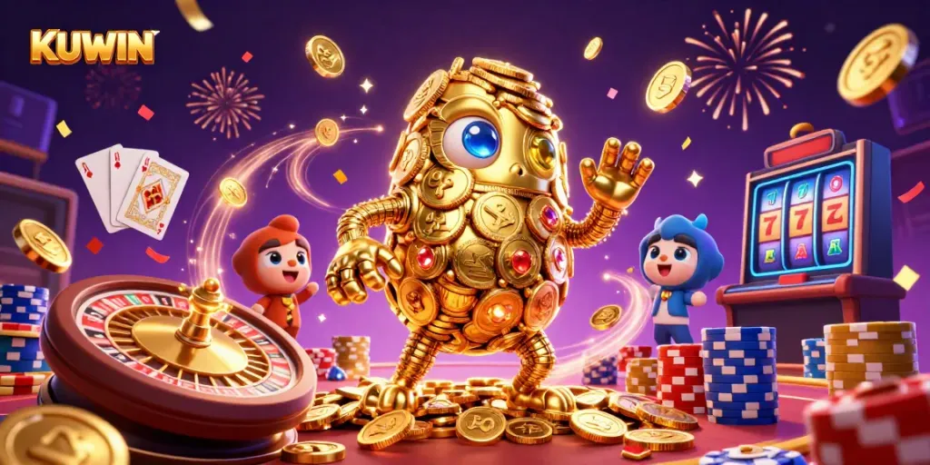 Experience thrilling gameplay at KUWIN as the golden golem and live casino elements spark excitement among players.