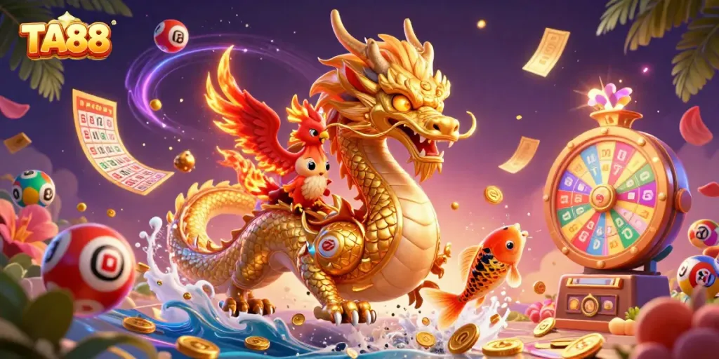 Experience thrilling gaming and rewards with TA88, featuring stunning characters in a vibrant casino scene.
