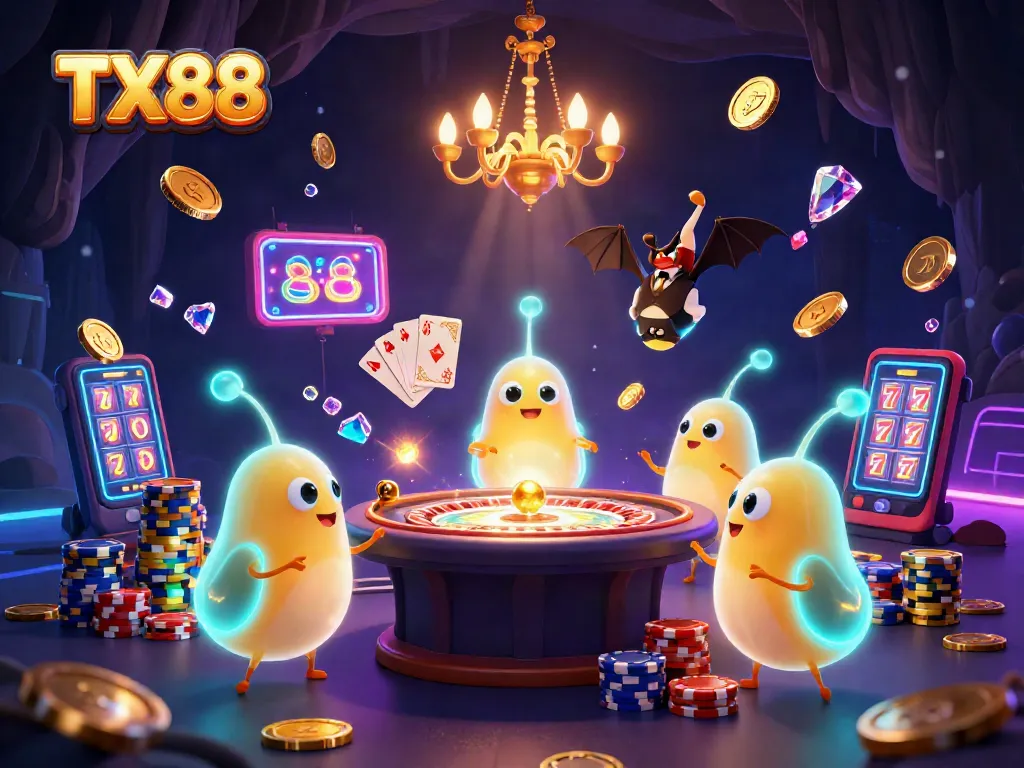 Experience TX88 with glowing casino elements and exhilarating gambling actions.