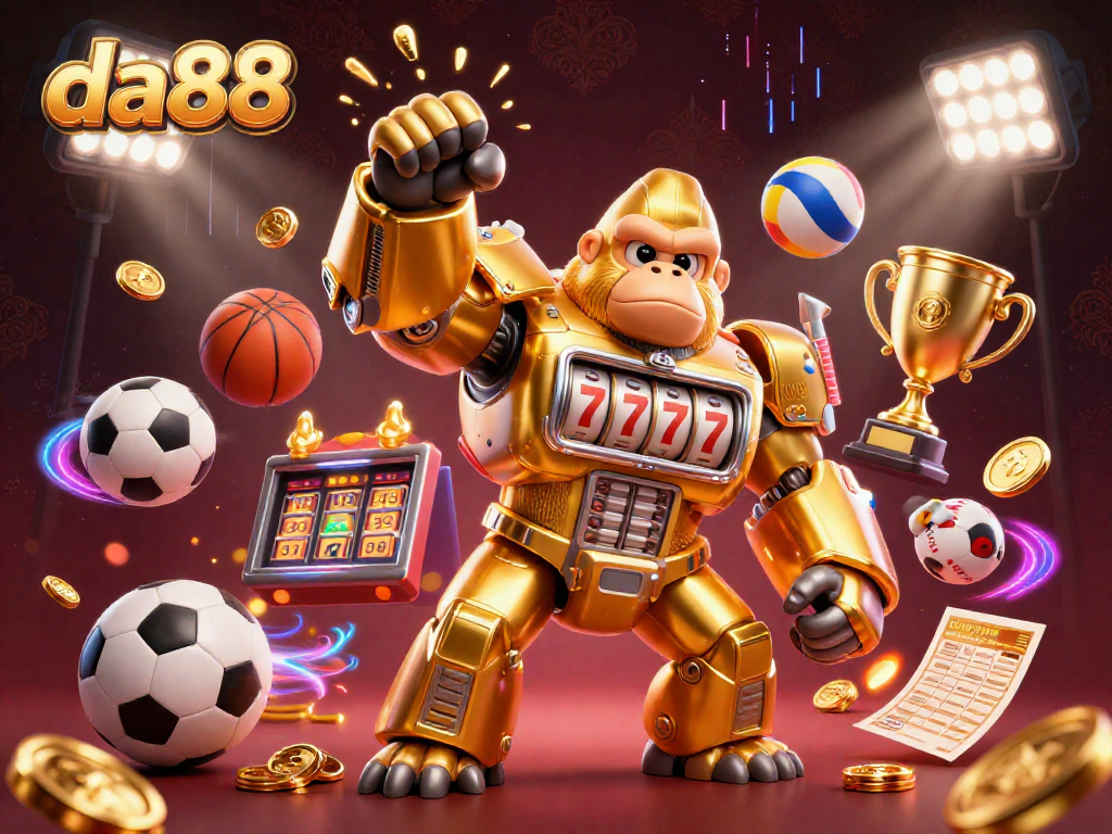 da88 showcases a thrilling 3D sports betting scene with dynamic gorilla mech action.