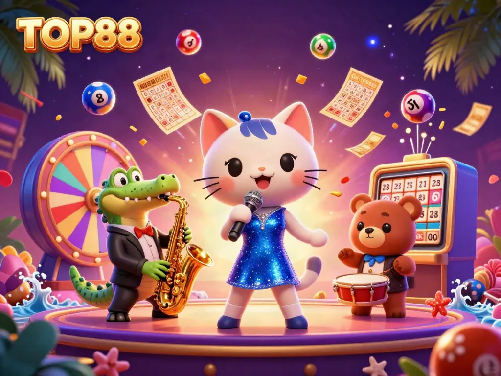 TOP88 entertainment scene featuring dynamic casino elements and colorful characters.